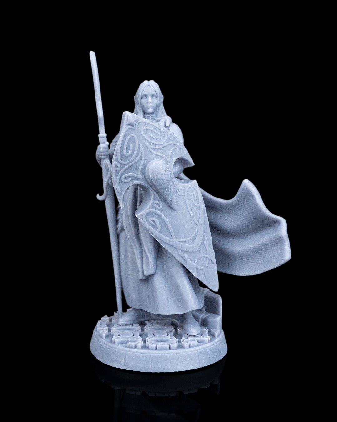 Bastion — Guerreros Elfos — NPC guerrero con escudo, impreso en 3D